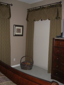 Decorative Custom Rods With Valance And Side Panels With Blackout Honeycomb Shade