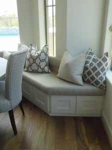 Built-in bench with custom upholstery and pillows